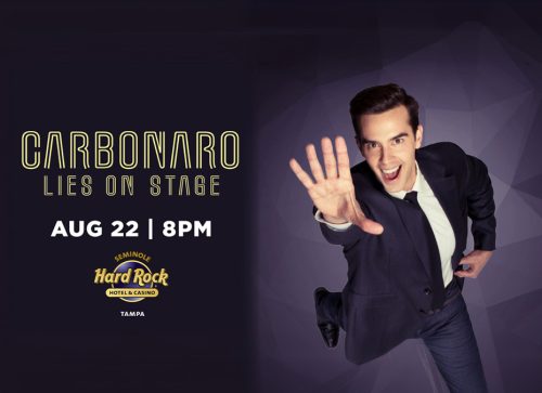 Carbonaro Lies on Stage at the Seminole Hard Rock Hotel and Casino in Tampa